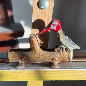 Vintage 1950s Die cast Woodpecker Toothpick holder dispenser